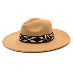 Beige Tribal Band Fedora Hat