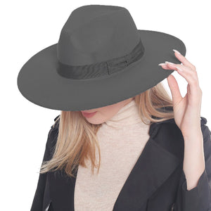 Gray Bow Band Pointed Solid Fedora Hat