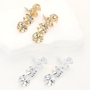 Abstract Textured Metal Dangle Clip On Earrings
