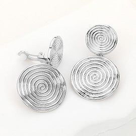 Textured Metal  Swirl Dangle Clip On Earrings