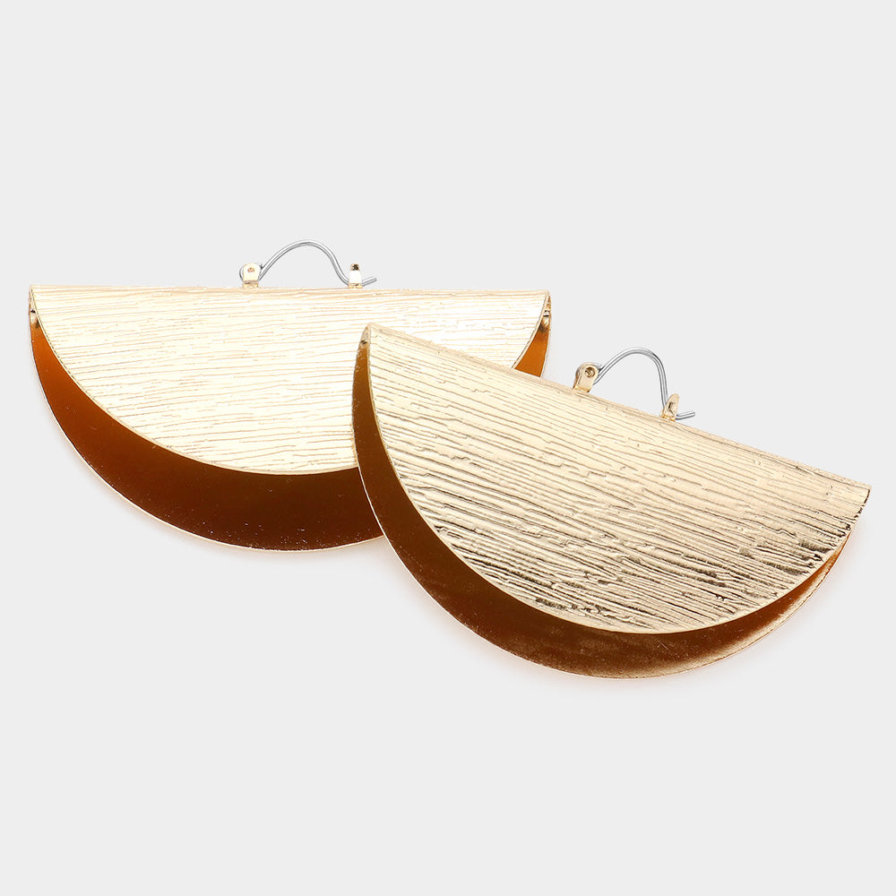 Gold Textured Half Circle Metal Pin Catch Earrings