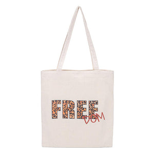 Leopard Patterned Freedom Message Printed Canvas Tote Eco Bag