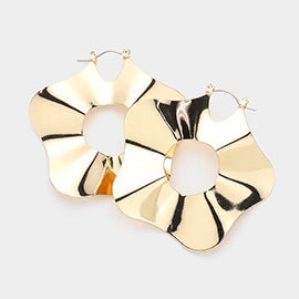 Metal Flower Hoop Pin Catch Earrings