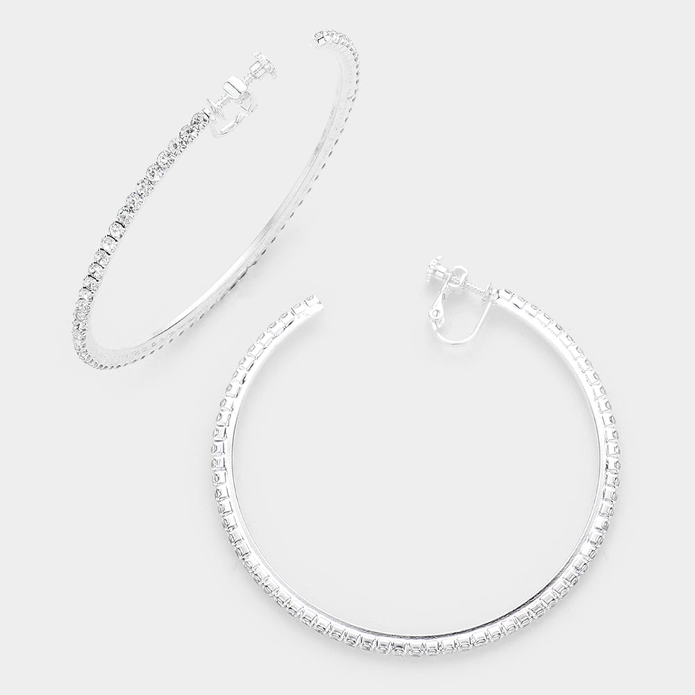 Rhinestone Hoop Clip on Earrings